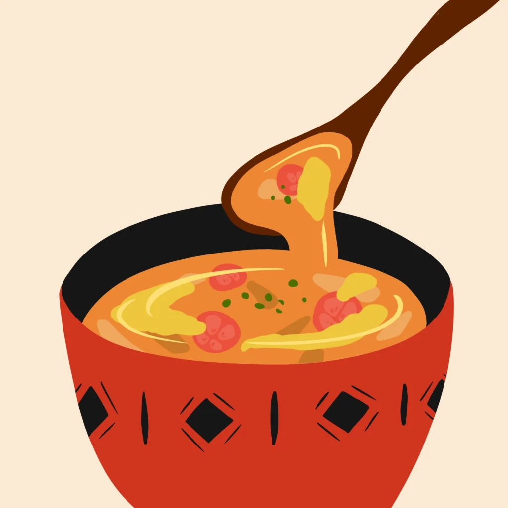 トマトベースのかきたまスープは、 ふわりと優しいわが家の定番 (図示)