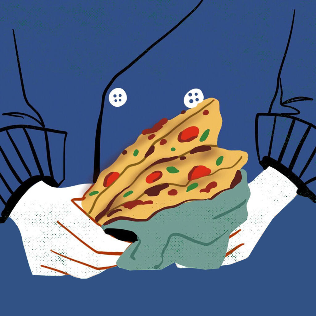 4つ折りのピッツァにかぶりつく！ イタリアで“真のナポリピッツァ”を堪能。(図示)