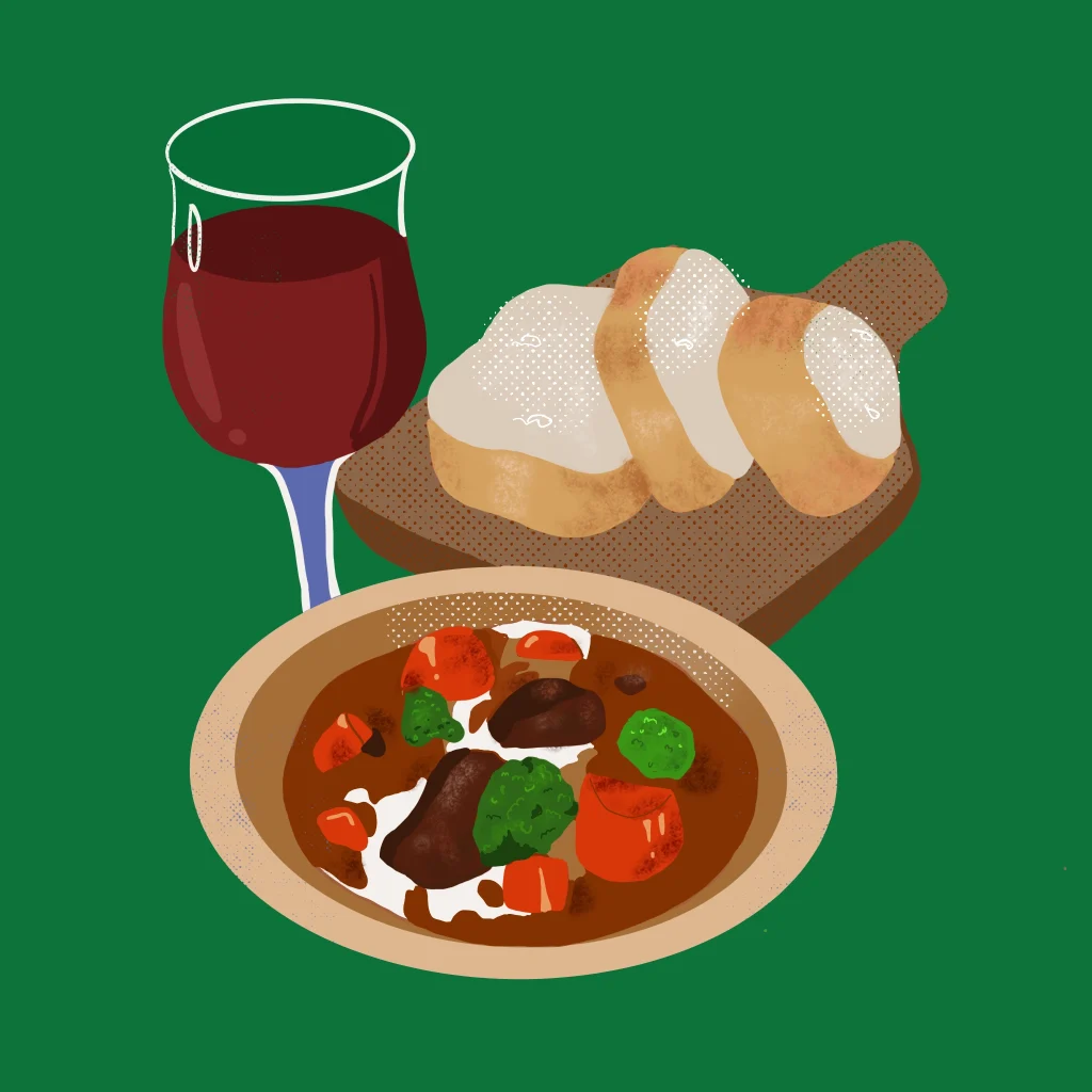 In the cold season, enjoy the slightly luxurious pairing of beef stew and alcohol!