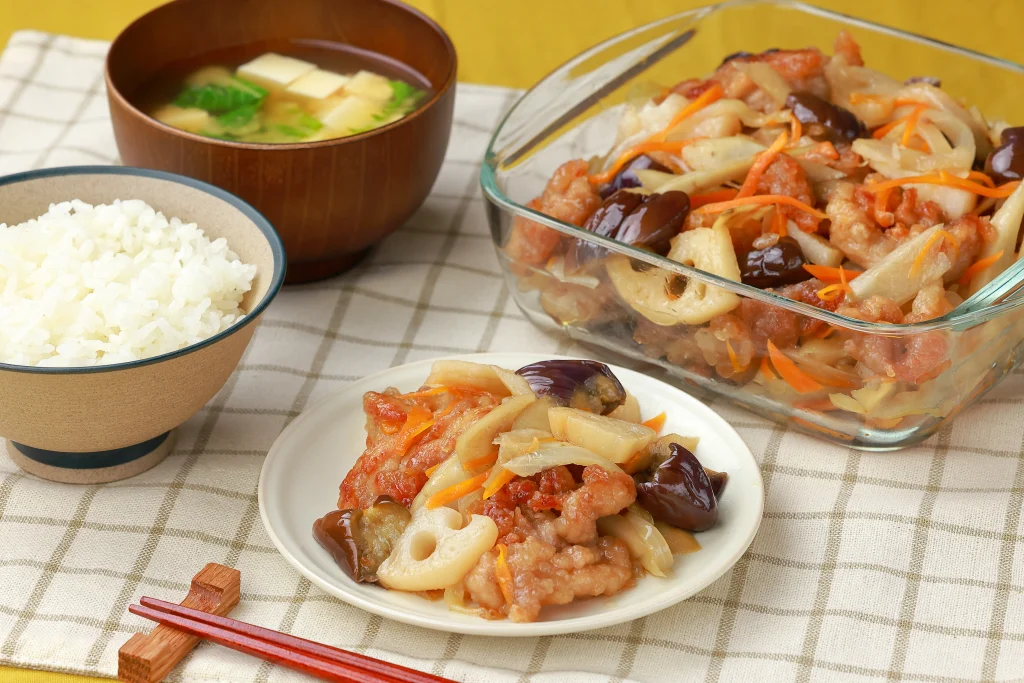 秋野菜とカリカリ豚こまの南蛮漬け