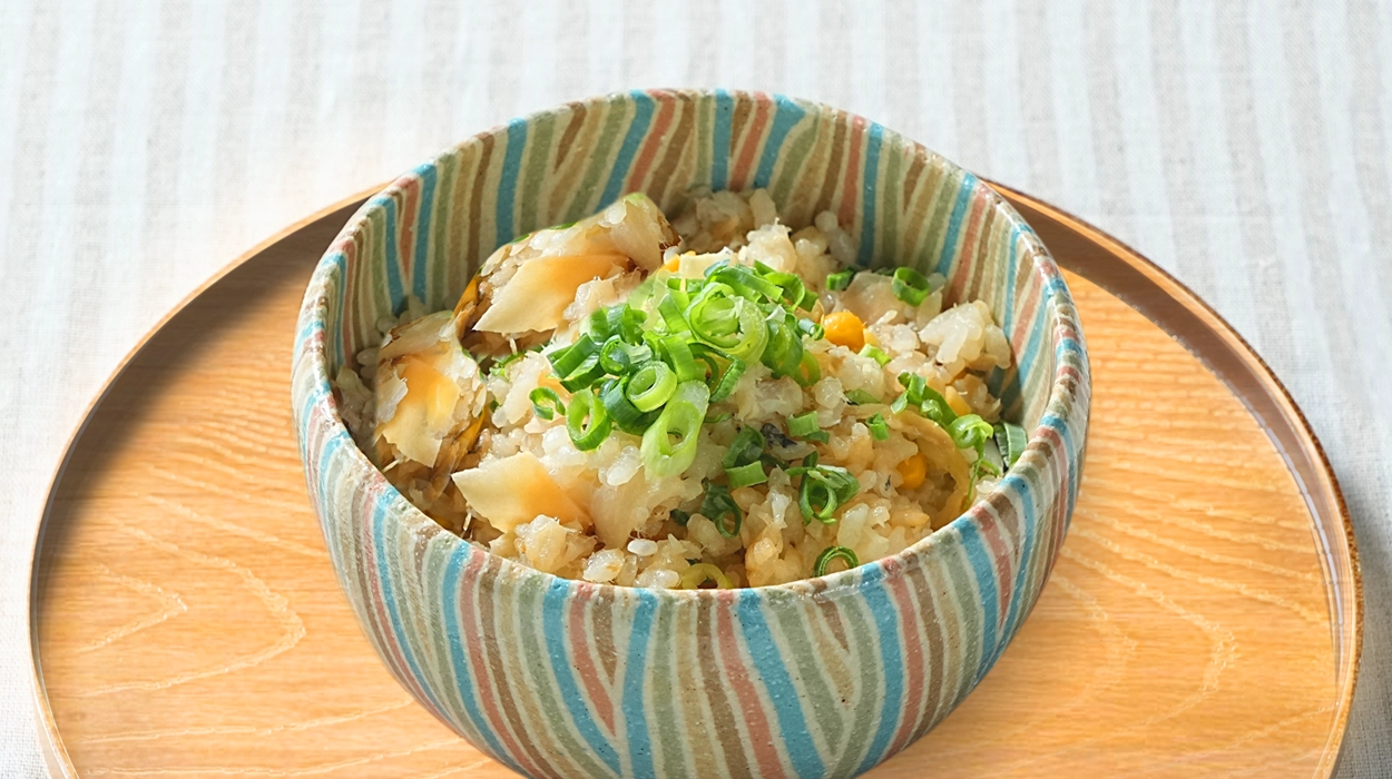 干物とコーンの炊き込みご飯